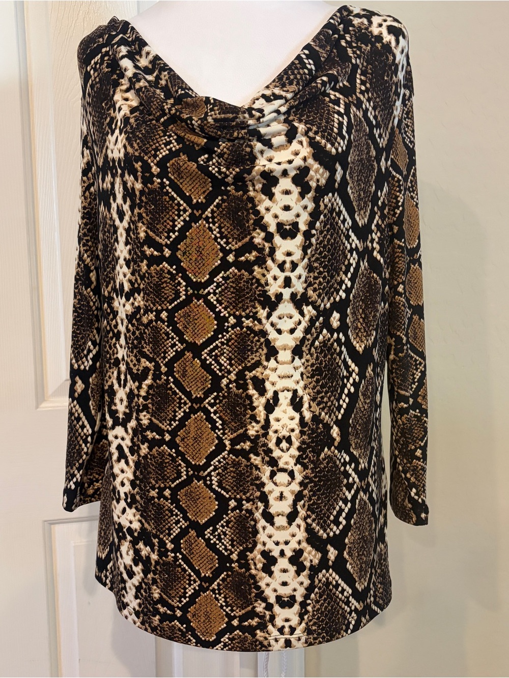 Calvin Klein Brown & Cream Snake-Print Long Sleeve Top NWT SIZE L